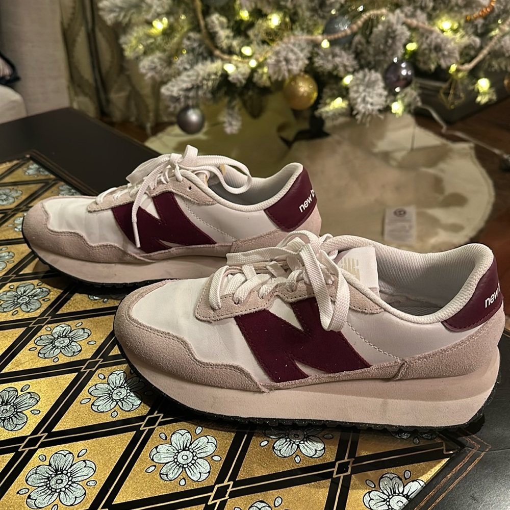 New balance 237, maroon, white and  tan. Size 8.5 W, worn once